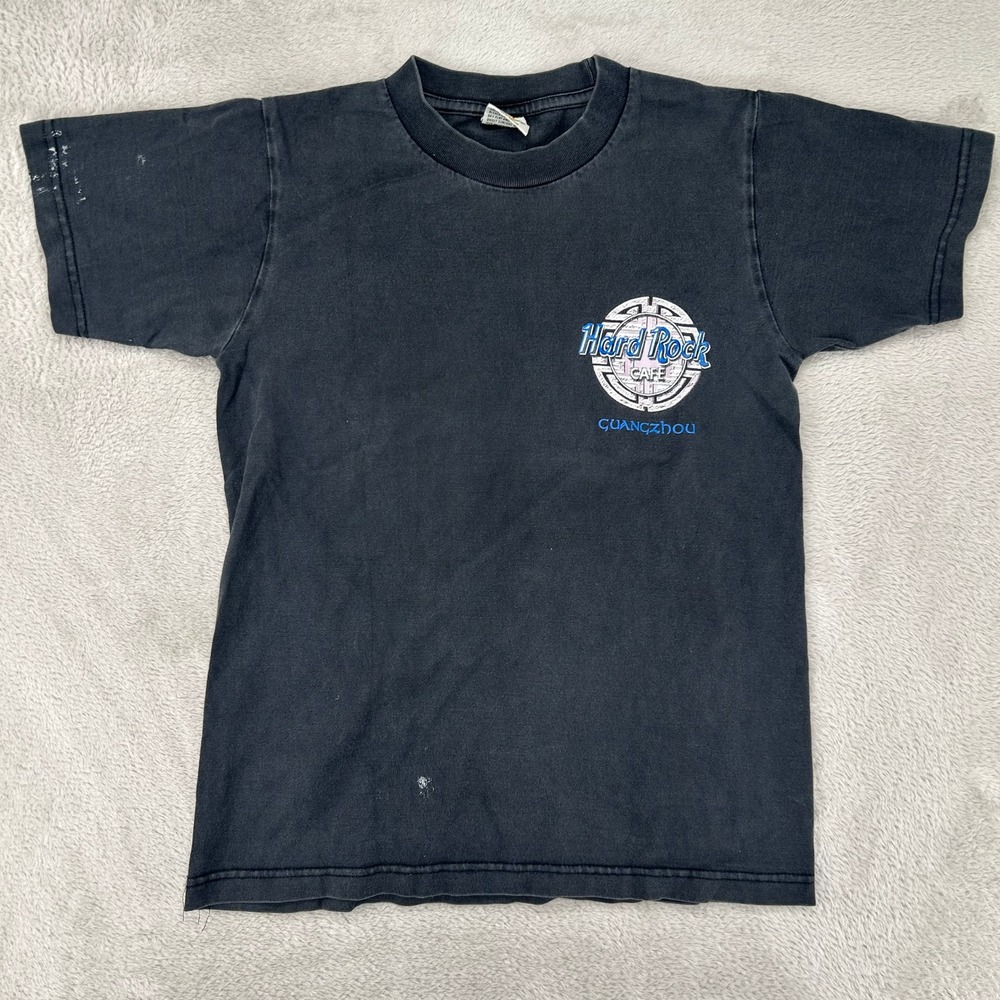 Hard Rock Cafe Mens XS Black Guangzhou Graphic T-Shirt Preowned Stains‎ Faded